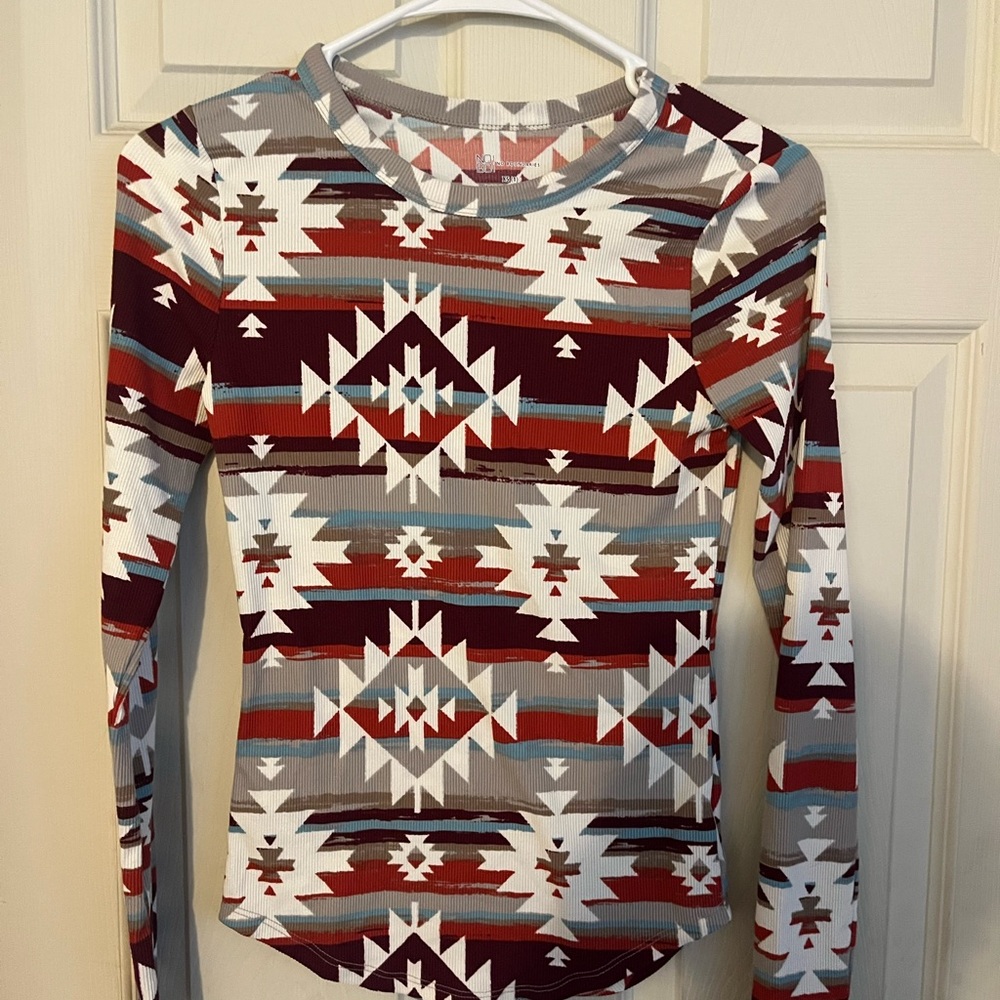 No Boundaries Multicolor Geometric Ribbed Top
